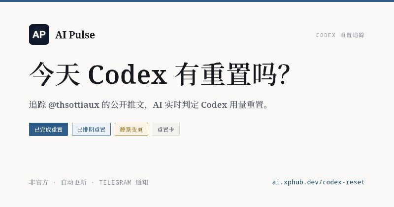 AI Pulse已上线Codex重置跟踪，页面地址：