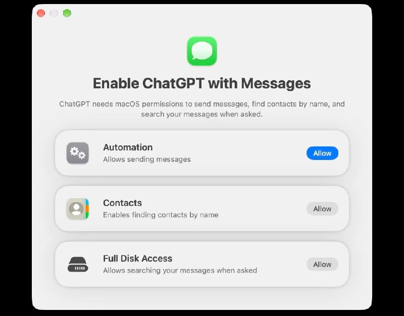 ChatGPT现已支持在Mac端读取与发送iMessage消息OpenAI于本周四宣布为Mac版ChatGPT推出全新的Apple Messages插件