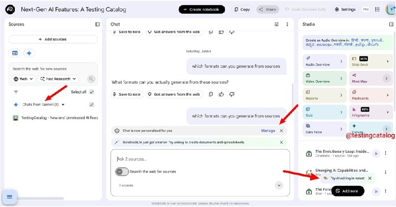 Google测试NotebookLM新功能:全面引入个性化记忆与AI笔记编辑Google近日正在其科研与笔记工具NotebookLM中测试“个人智能”（Personal Intelligence）与“AI笔记编辑”两项前沿功能，预示着该产品正加速从单一的文档阅读器向自适应的个人智能协作中心演进