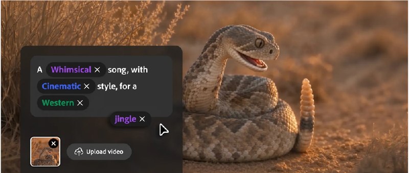 Adobe Firefly音频工具全面上线，支持AI生成音乐、语音和音效Adobe正式推出Firefly音频生成工具，包括“生成音乐”“生成语音”和“生成音效”，用户可直接在Firefly桌面及移动Web应用中创建商业安全的音频内容，进一步将AI音频能力融入视频创作流程