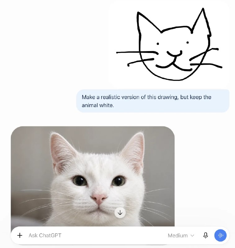 OpenAI推出ChatGPT Images 2.5 新增草图生图功能OpenAI 推出 ChatGPT Images 2.5，并新增 Sketch 功能，允许用户先在聊天框里画草图，再让系统根据草图生成更细致的图像