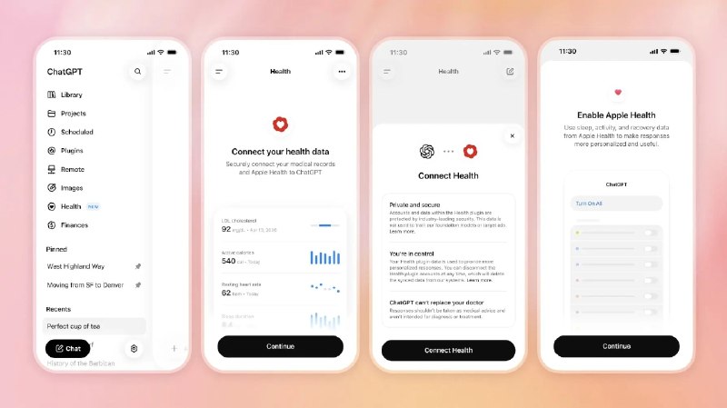 OpenAI全面开放ChatGPT Health功能：整合Apple Health与电子病历 覆盖全美成年用户针对全美18岁及以上的登录用户，OpenAI今日宣布正式取消候补名单，全面开放其全新的Health（健康）功能