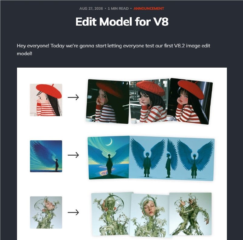 Midjourney V8.2重磅上线图像编辑模型，全功能支持指令微调与画布扩展人工智能生成图像领域迎来又一次重要升级